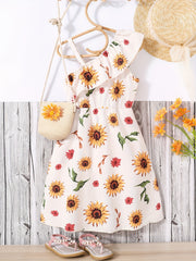 Girls Sunflower Print Jumpsuit Off Shoulder Ruffle High Low Romper Summer