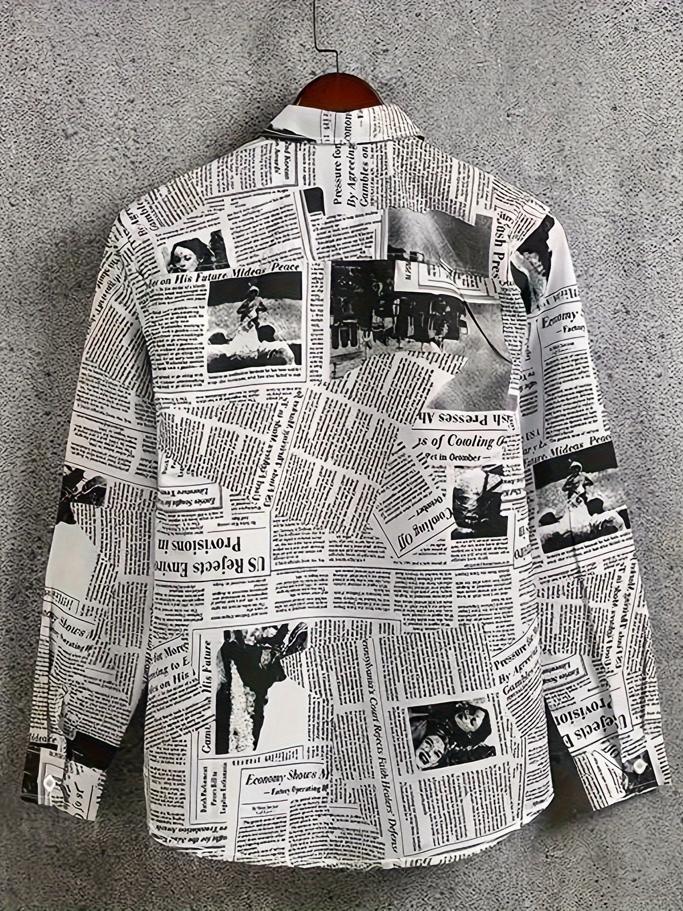 Newspaper Print Button Up Long Sleeve Blouse