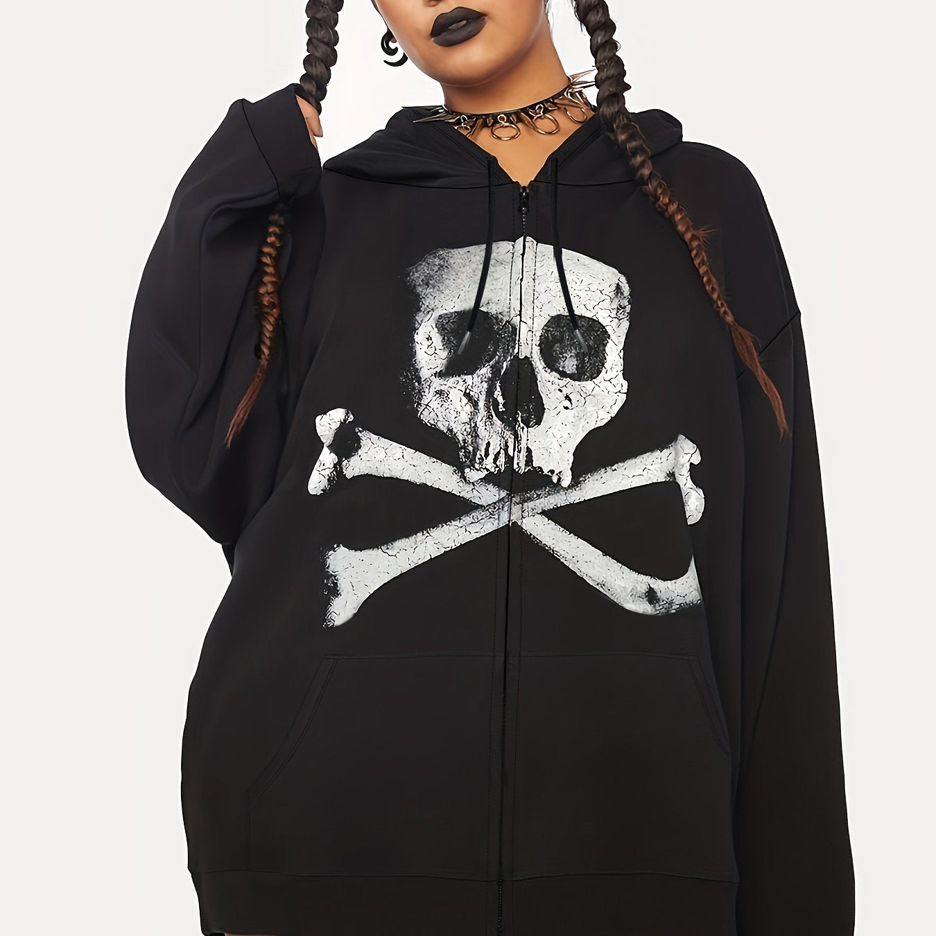 Gothic Skull Print Long Sleeve Hoodie