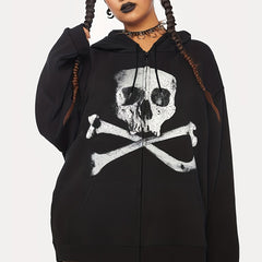 Gothic Skull Print Long Sleeve Hoodie
