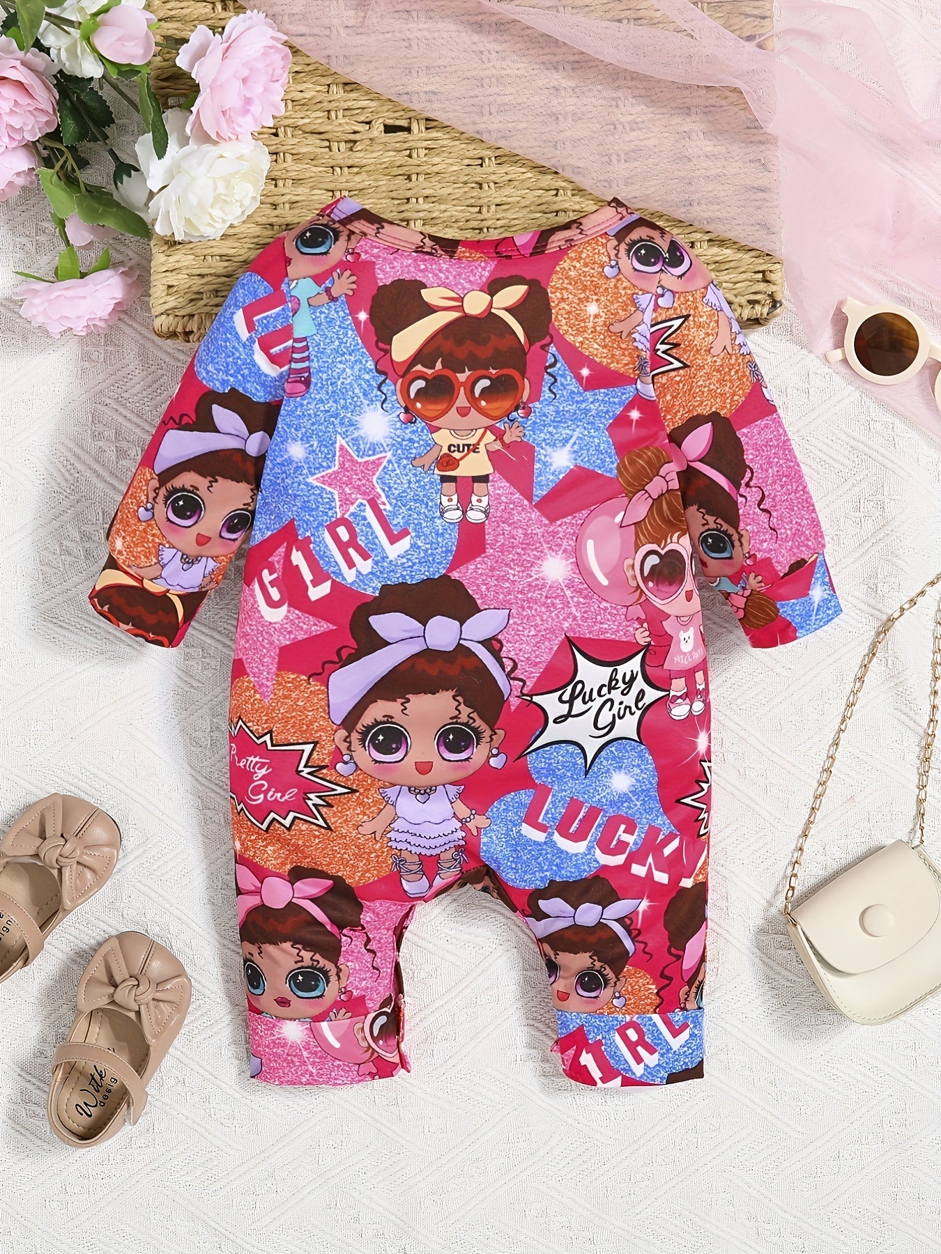 Cartoon Graphic Long Sleeve Bodysuit for Baby Boys and Girls