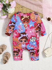Cartoon Graphic Long Sleeve Bodysuit for Baby Boys and Girls