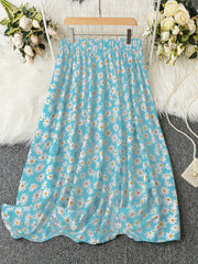 Boho Floral Print Maxi Skirt Women's Plus Size Elastic High Rise
