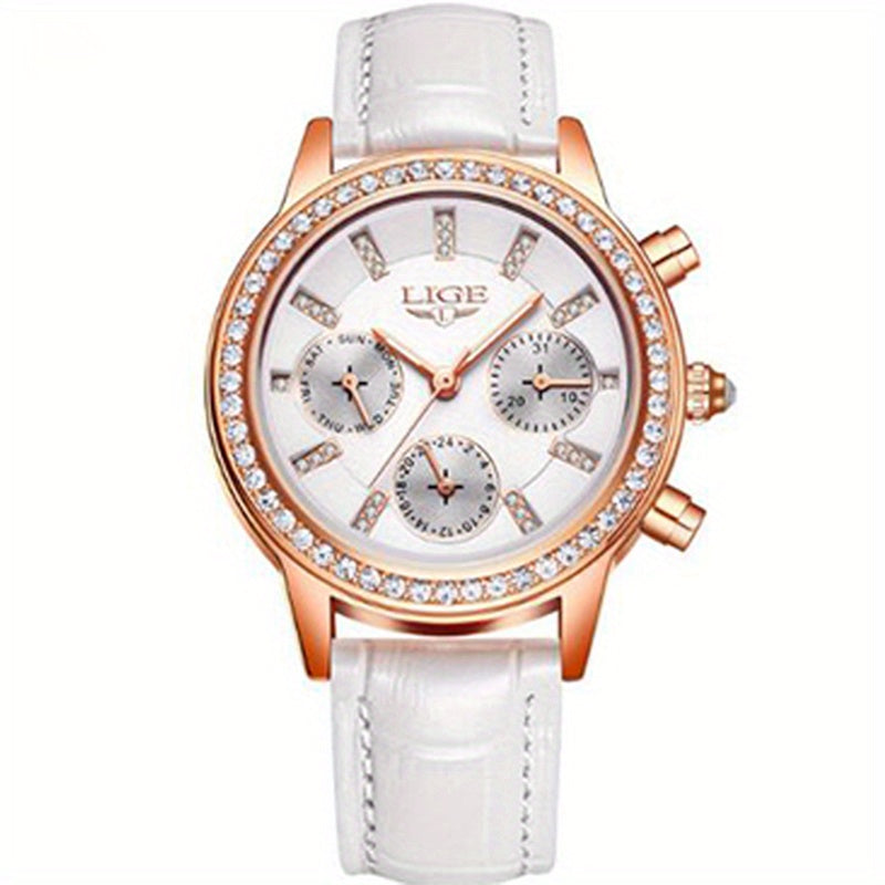LIGE Women Watches Girl Quartz Watch Leather Ladies Dress Watches