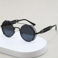Steampunk Top Bar Round Sunglasses Metal Spring Temple UV400