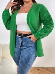 Plus Size Solid Lantern Sleeve Open Front Cardigan