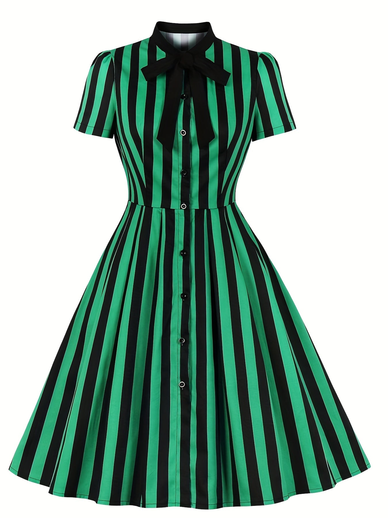 Stripe Print Button Up Short Sleeve Dress