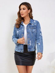 Distressed Denim Jacket Long Sleeves Street Style Coat