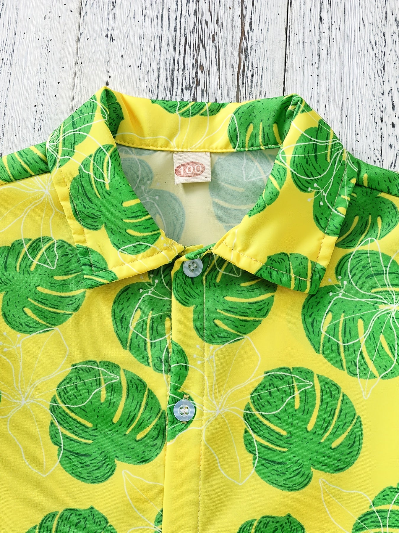 Boys Leaves Print Short Sleeves Shirt for Vacation Beach