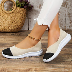 Women's Colorblock Knit Flats Soft Sole Slip On Shoes
