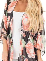 Floral Print Sheer Rash Guard Shirt V Neck Long Sleeve Cover Up