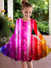 Girls Rainbow Graphic Long Sleeve Dress Spring Fall Party Gift