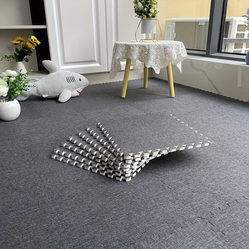 10pcs Linen Puzzle Floor Mat Bay Window Seat Mat Interlocking Carpet Cushion
