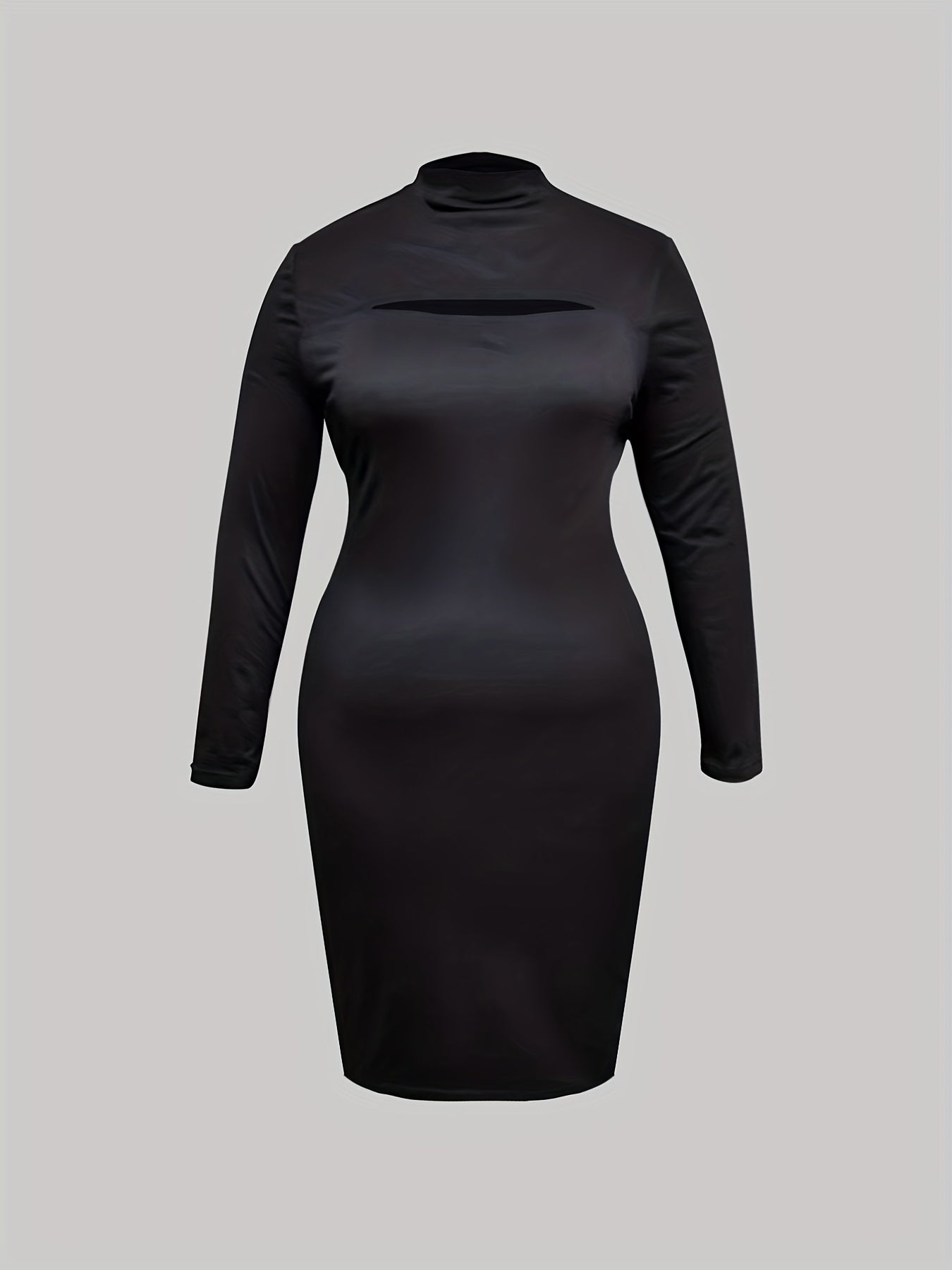 Women's Plus Solid Keyhole Long Sleeve Bodycon Dress