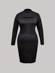 Women's Plus Solid Keyhole Long Sleeve Bodycon Dress