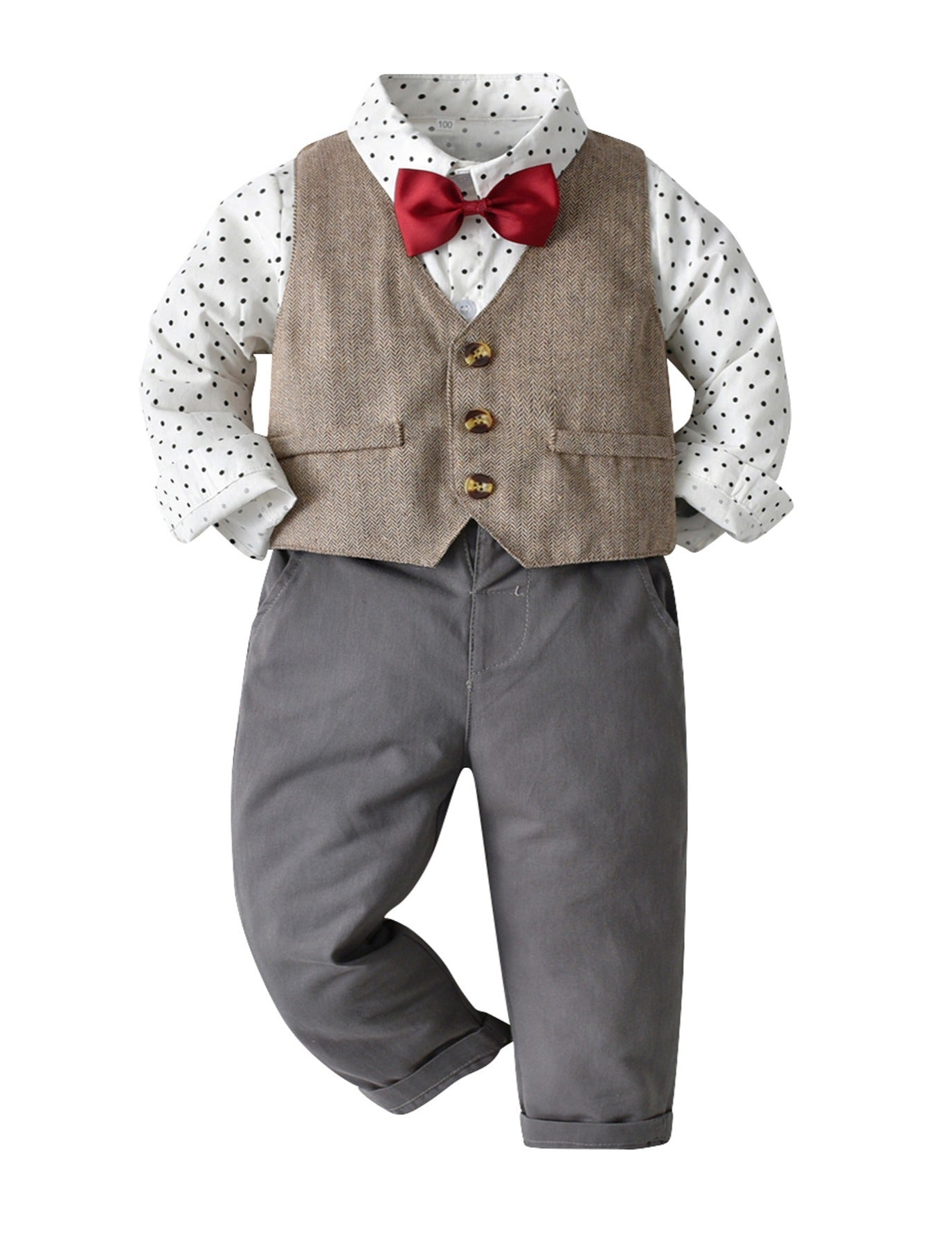 Boys Gentleman Outfit Button Up Shirt Pant Vest