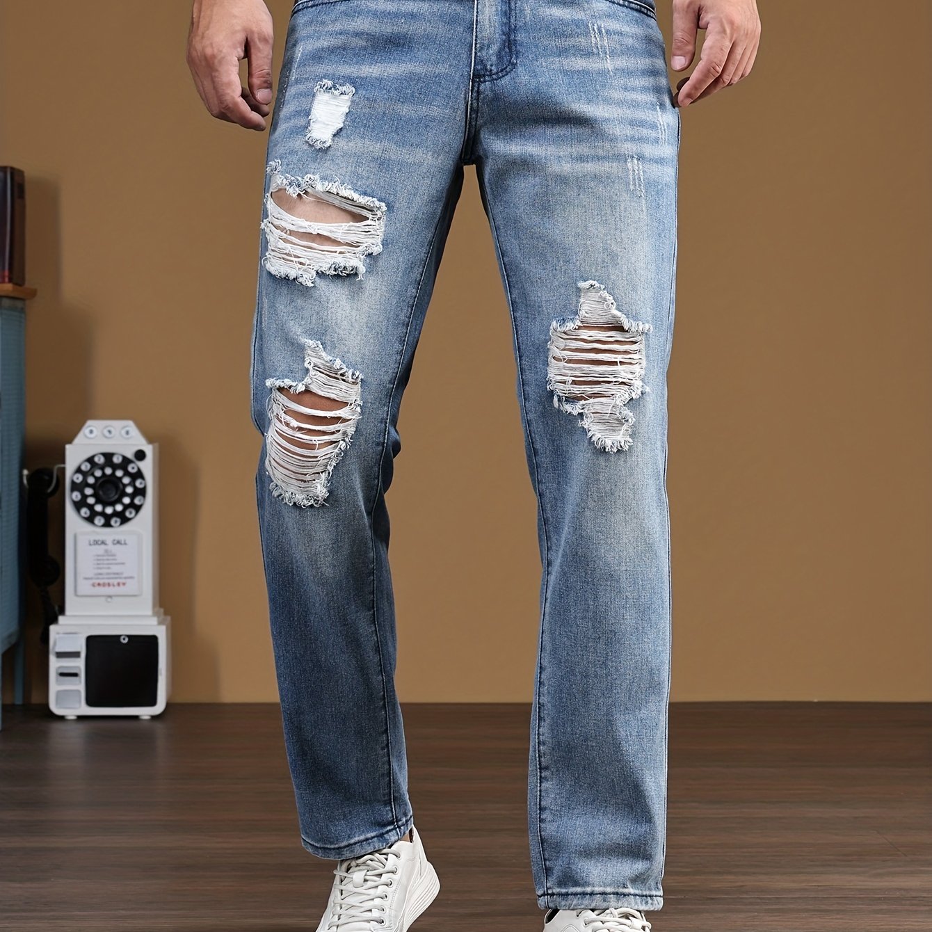 Men's Ripped Jeans Distressed Street Style Denim Pants