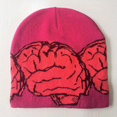 Hip Hop Brain Jacquard Beanies Y2K Candy Block Knit Hat Couple Skull Cap