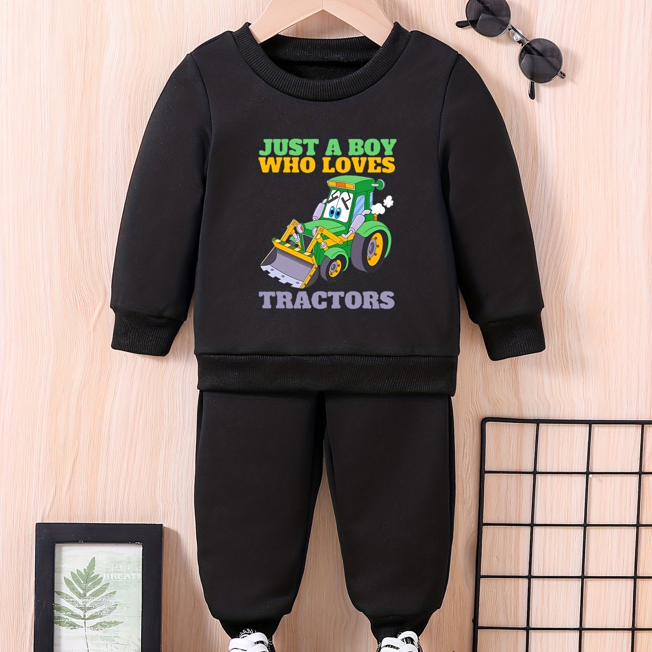 Baby Cartoon Print Casual Outfit Long Sleeve Sweatshirt Set