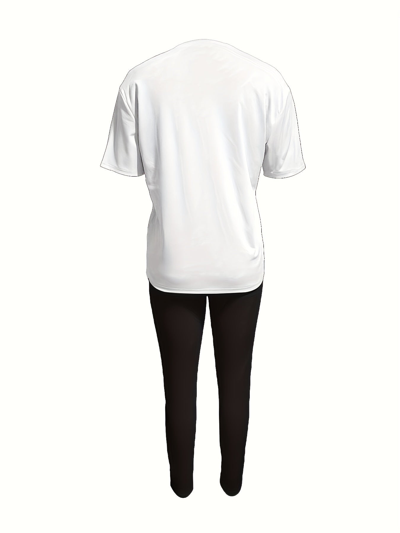 Abstract Face Print Two piece Set Crew Neck Short Sleeve Top & Skinny Pants