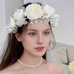 Bohemian Bridal Headband with Flowers Wedding Hair Accessory