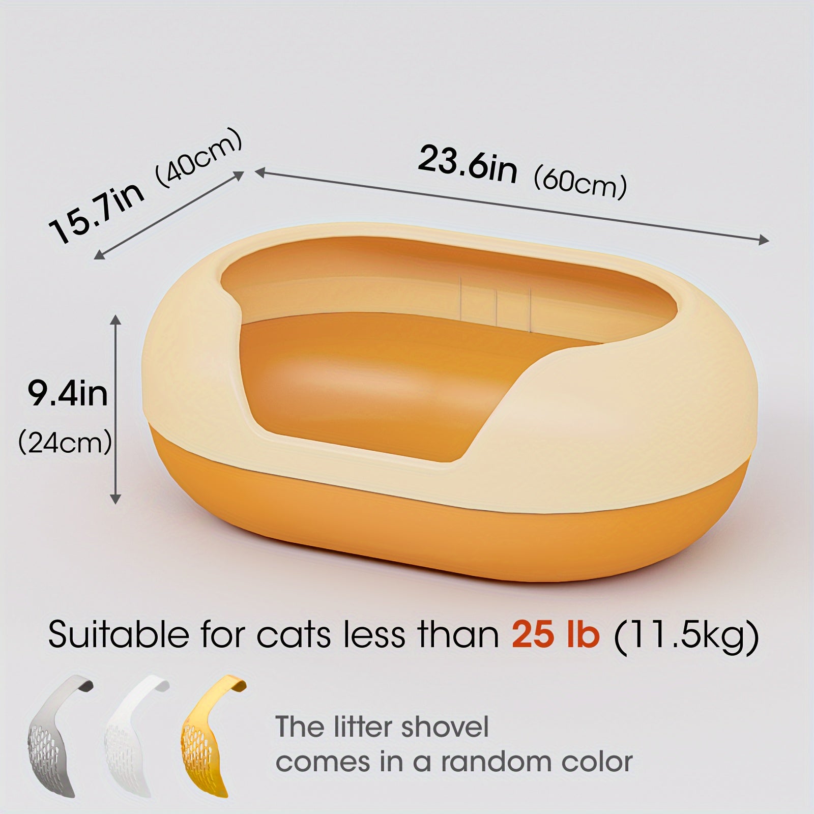 Large Cat Litter Box with Raised Fence & Shovel - For Cats Under 11.5kg
