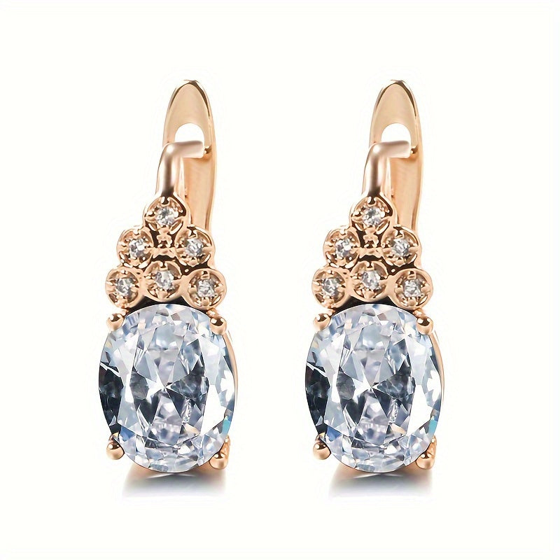 Purple Zircon Oval Earrings Full Inlay Wedding Jewelry Dangle Accessories