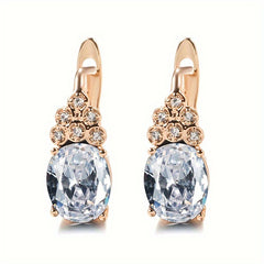 Purple Zircon Oval Earrings Full Inlay Wedding Jewelry Dangle Accessories