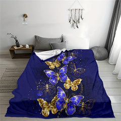Flannel Purple Butterfly Printed Blanket Soft & Warm for Sofa Bed Office Travel