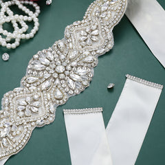 Rhinestone Bridal Belt Faux Pearl Sash