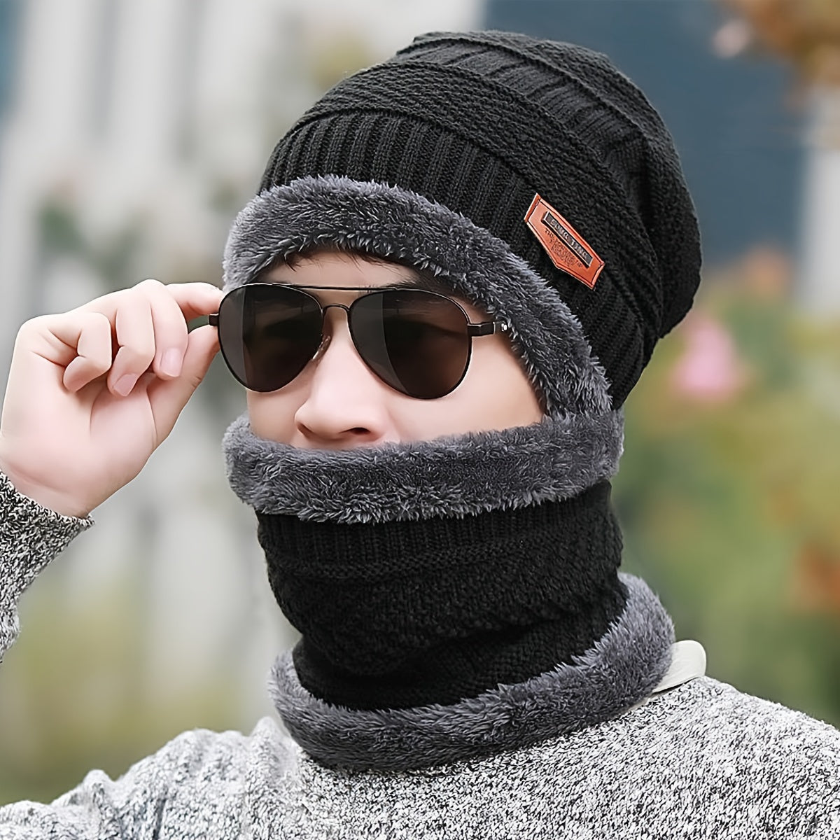 Winter Hat Scarf Set Plush Thickened Wool Knit Hat Beanie Ear Protection