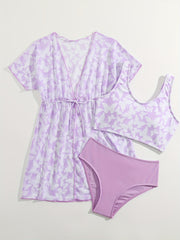 Girls 3pcs Swimsuit Sets Outerwear Top briefs Kids Clothes