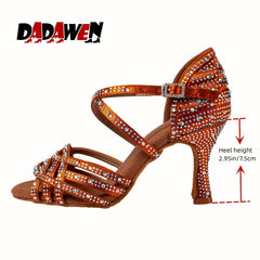 Colorful Rhinestone Heels Open Toe Buckle Strap Pumps
