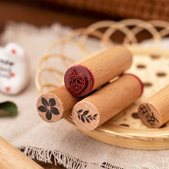 4pcs Wooden Rubber Stamps Plant Flowers Leaf Butterflies Pattern Seal DIY
