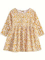 Girl's Sunflower Lemon Princess Dress Long Sleeve Baby Print Dress
