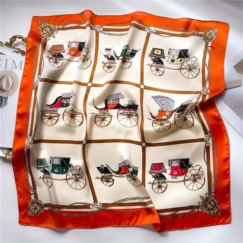 Carriage Chain Print Bandana Satin Neck Tie Square Scarf Women
