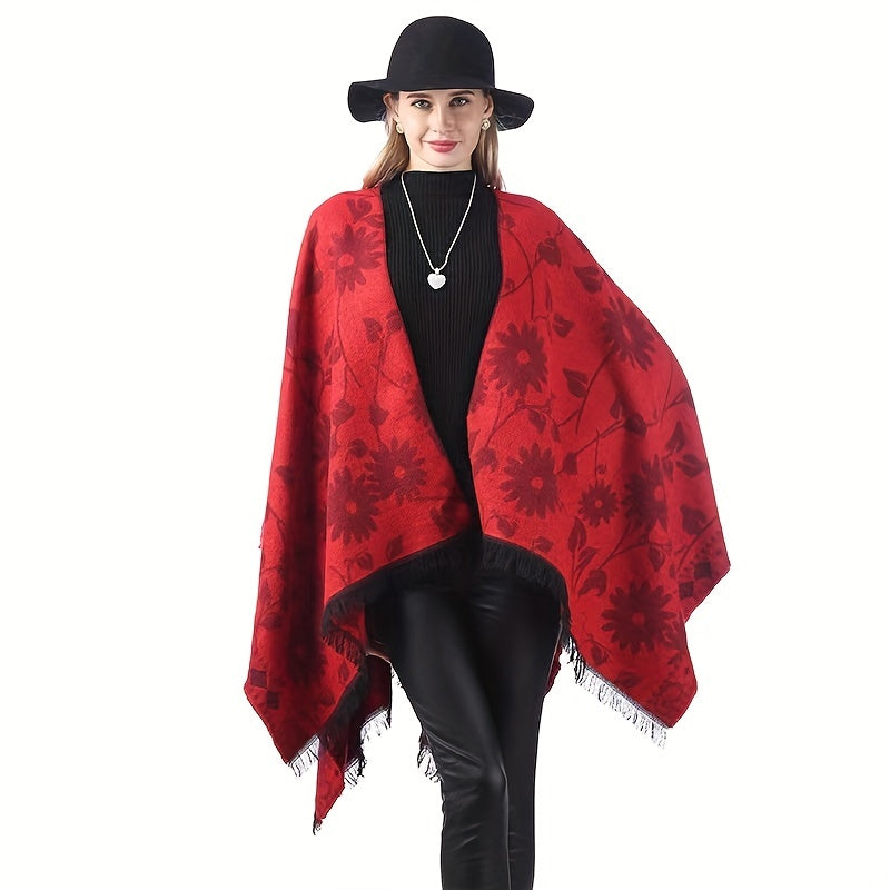 Vintage Flower Jacquard Shawl Double Wrap Cashmere Large Blanket Scarf