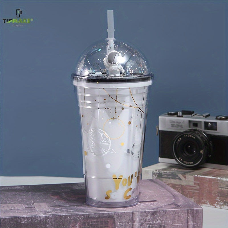 Astronaut Tumbler With Lid And Straw 480ml Double Layer Plastic Water Bottle