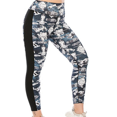 Colorblock Spaceship Print Yoga Sports Leggings Plus Size