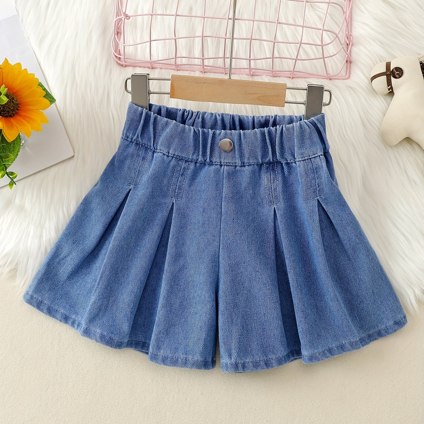 Girls Loose Fit Denim Shorts Casual Waistband Pants For Kids