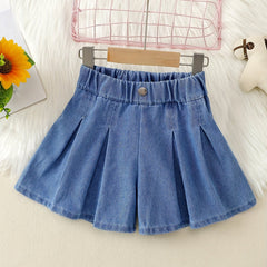 Girls Loose Fit Denim Shorts Casual Waistband Pants For Kids