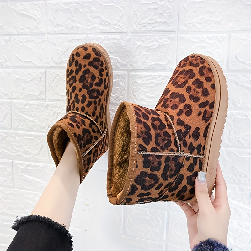 Leopard Print Plush Lined Thermal Snow Shoes Fall Winter Keep Warm