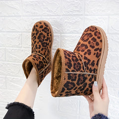 Leopard Print Plush Lined Thermal Snow Shoes Fall Winter Keep Warm