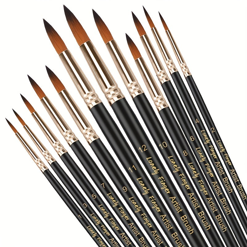 12pcs Professional Paint Brushes Set Round Pointed Tip Nylon Hair Acrylic Brush