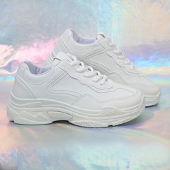 Women's Solid Platform Sneakers Lace Up Round Toe Shoes