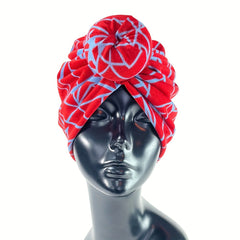 Red Boho Donut Turban Cap Stripe Print Elastic Head Wrap