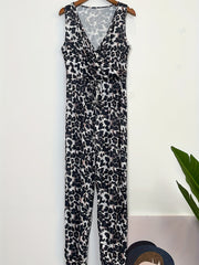 Leopard Print V neck Jumpsuit Women's Clothing