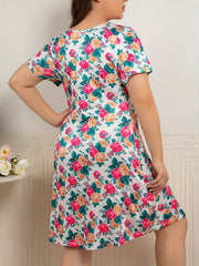 Nightdress Women's Plus Smoothing Floral Print Round Neck Sleep Dress