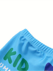 Pop Sharp Cartoon Graphic Kid's Swimwear Shorts With Hat Boy's Swimming Trunks