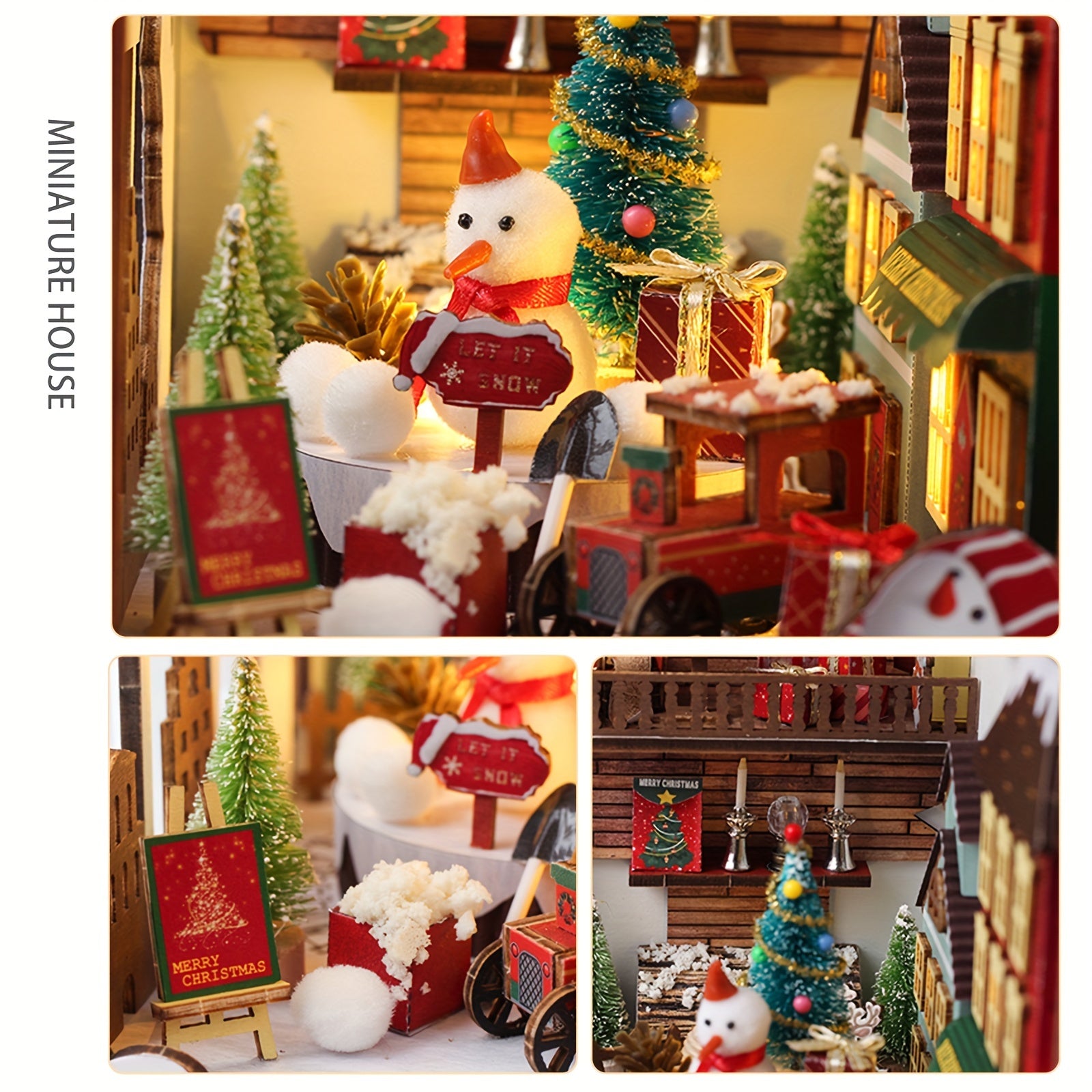 DIY 3D Wooden Puzzle LED Christmas House Booknook Bookshelf Decor